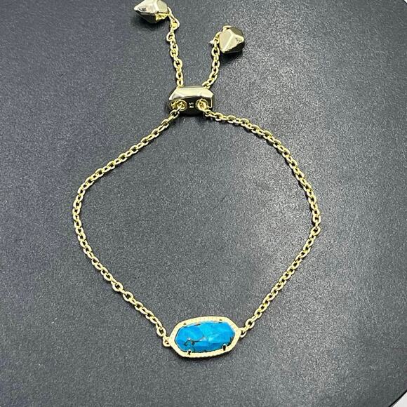 Kendra Scott Elaina Gold Brass
Veined Blue Turquoise Bolo Adjustable Bracelet - Picture 1 of 9